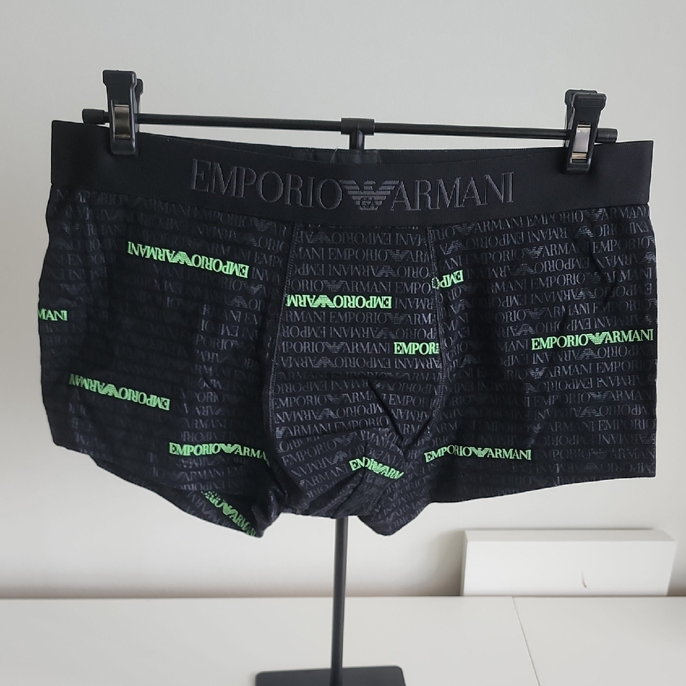 Emporio Armani Black Boxer Briefs with Green Logo